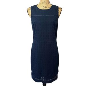 Banana Republic Cotton Eyelet Dress Sleeveless Navy Blue Minimalist Dress Size 8